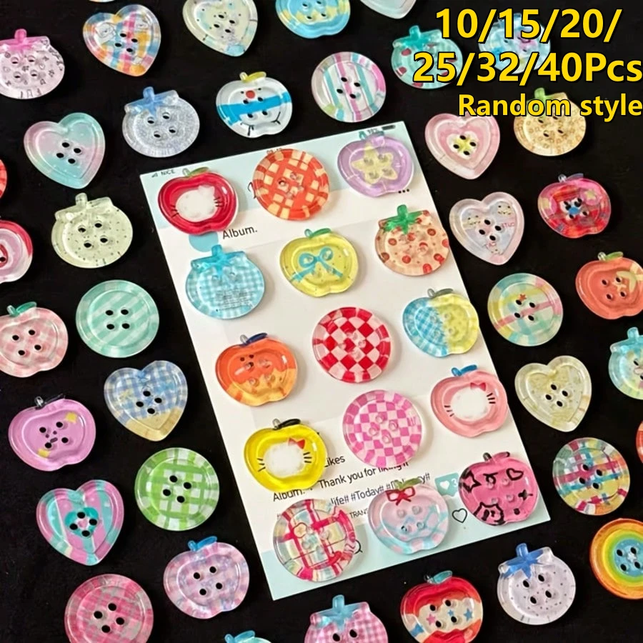 10/15/20/25/32/40個 隨機款式透明印花蘋果心形鈕扣 DIY手工材料 | 縫紉/珠寶/手機殼裝飾 輕量耐用 | 時尚編織配件 - 彩色 - 查看 1