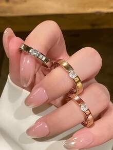 时尚优雅的18K镀金不锈钢立方氧化锆戒指，低过敏性，适合女性日常佩戴和作为礼物 - 款式4 - 查看 2