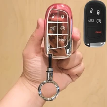 奢華漸層粉色鑰匙遙控器套 5 鍵，適用於 Grand Cherokee Compass Cherokee，時尚可愛汽車配件，替換機械零件級保護硬體鑰匙殼保護套含鑰匙圈 - 漸層粉圓環款 - 查看 3