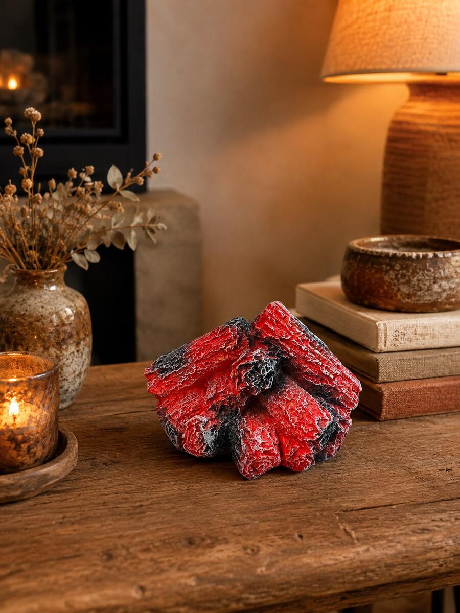 Artificial Fire Log Decor, Fake Glowing Firewood For Gas Fireplace, Reusable Fireplace Log For Indoor/Outdoor Fire Pit, Resin Fire Log Ornament For Aquarium Fish Tank, Home Living Room, Patio Garden Decoration - Charcoal Pile - View 1