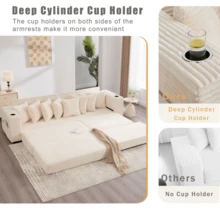 [NEW ARRIVED] [VIDEO PROVIDED] 110.75" Modular L Shaped Sofa Corduroy Fabric Sectional Couch With A Movable Footstool Cup Holders Bring 8 Throw Pillows Side Pocket Unfold Into A Bed Beige - Beige + Upholstered + Wood+Fabric + 4 Seat + Modern1 - View 6