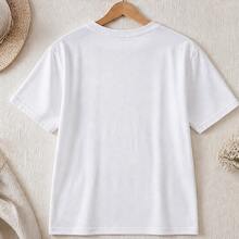 Playera mujer estampado mariposas rosas, camiseta femenina manga corta, blusa casual cuello redondo, juvenil cómoda para salida, escuela y verano - Blanco - Ver 5