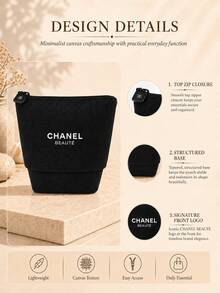 Chanel 黑色彈性帆布化妝包 14*13.5cm，耐用帆布材質，可擴展容量，結構底座可直立，適合個人使用與送禮 - 黑色 - 查看 5