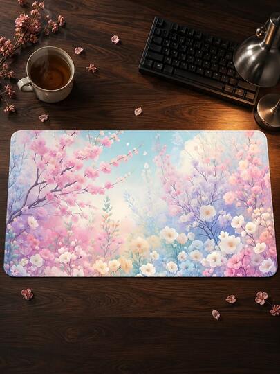 XXL Pink & Blue Floral Mouse Pad, Dreamy Watercolor Flower Desk Mat, Soft & Smooth Microfiber Surface, Non-Slip Base, Water-Resistant & Durable, Great Gift For Girls, Study & Office Computer Desk, Large Size For Mouse & Keyboard