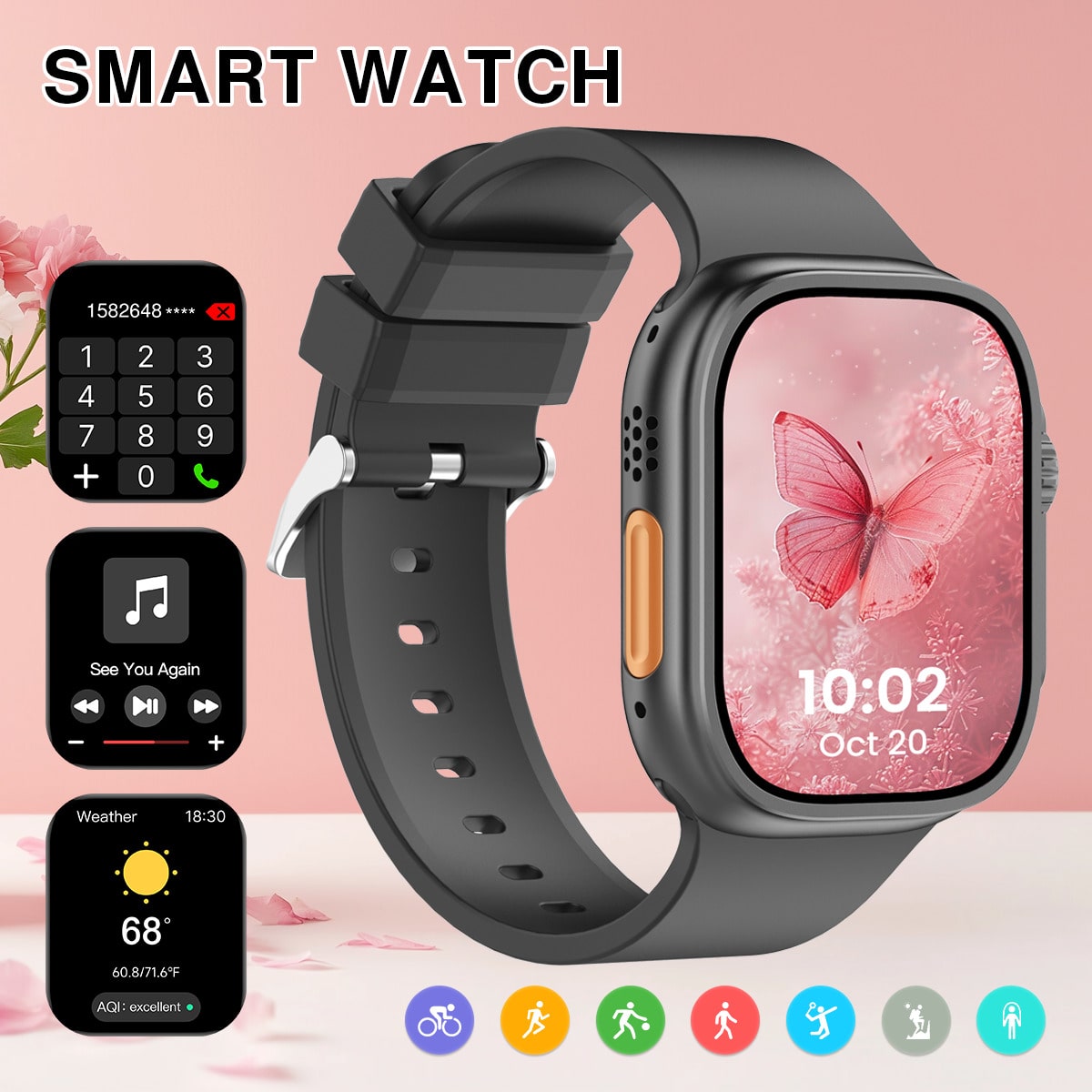 Nuevo reloj inteligente multifuncional para escuchar música, contestar llamadas, revisar mensajes, verificar el clima, contar pasos y hacer seguimien