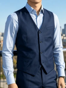 Men's Suit Vest, Men's Slim Fit V-Neck Sleeveless Jacket - Solid Color Non-Stretch Fabric, Versatile For Office And Casual Wear, Single-Size Button - Royal Blue - View 3