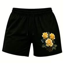 Women's Realistic Yellow Rose Bouquet Print Lounge Shorts Casual Loungewear Bottoms For Home Work Date Vacation Daily Commute Outfits - 短褲 - 查看 14