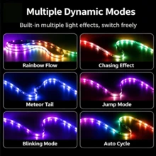 1入夢幻色RGB LED燈條，多色同步顯示，15種動態模式，24鍵紅外線遙控器，5V USB供電，自黏式燈條，適用於客廳照明、派對與展示架裝飾 - 24-Key 5050 Dream Color - 查看 7