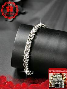 1pc 316 Stainless Steel Bracelet With Gift Box, 2026 Spring/Summer New Style, Unisex, Hip-Hop Punk Style. Unique Design, High-End Versatile, Suitable For Daily Wear And Holiday Dressing. Perfect Birthday Gift For Family, Friends And Couples. - Silver - View 4