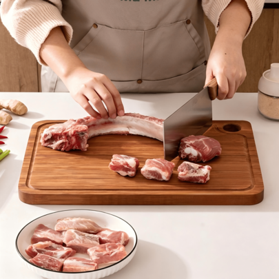 1 Piece Cutting Board With Juice Drainage Grooves To Prevent Overflow. It Is Sturdy, Crack-Resistant, Easy To Clean And Maintain, Ideal For Food Preparation And Meat Cutting In Home Kitchens.