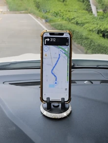 Car Phone Holder, 360 Degree Dashboard Mount, Rhinestone Design, Supports Vertical And Horizontal Modes, Easy Installation And Convenient Use. Suitable For Car Interior And Home/Office Use. Multiple Styles Available. Perfect As A Gift. - A - View 1