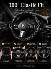 Bling Rhinestone Steering Wheel Cover - Elastic No Inner Ring Design With Plush Lining, Anti-Slip & Universal Fit For Cars, SUVs, Trucks - Fashionable Car Interior Accessory - A - View 7