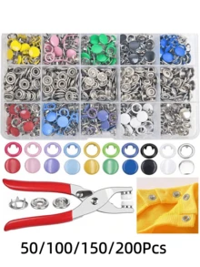 50/100/150/200Pcs Colorful Solid & Hollow Snap Buttons, Clothing Rivets Stainless Steel Pliers Press Claw Buckle Set Various Luxury Sets, Suitable For Craft Sewing Handmade Crafts Pants Apron Hat Shoes Umbrella Clothing Sewing Beginner Installation Tutorial (Mixed Color Snap Buttons Random Color) - Multicolor - View 13