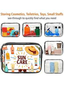 New Sun Protection Theme Printed PVC Waterproof Toiletry Bag, PVC Beach Bag, Fresh Hand-Drawn Sun And Sun Protection Design, Summer Sun Care Storage Gift, PVC Travel Organizer Bag With Zipper, Lightweight Fade-Resistant Makeup Toiletry Bag Suitable For Women And Men, Easy-To-Clean Design, Makeup Bag Suitable For Mothers, Teachers, Friends, Nurses, School Vacation Holiday Back-To-School Supplies Toiletry Bag - Multicolor - View 4