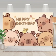 1件水豚生日背景布,適用於生日、派對裝飾、室內外裝飾、週年紀念、攝影背景、蛋糕桌道具 - A - 查看 5
