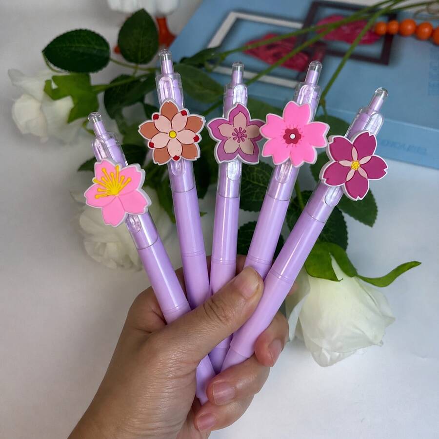 5/10 piezas Bolígrafo de bola con flor prensada, bolígrafo de bola con estilo aleatorio de flor de cerezo, escritura suave, adecuado para escuelas, oficinas, recompensas de aula, regalos ideales para el inicio de la temporada escolar, escritorio de oficina, suministros de oficina, suministros escolares - A - Ver 1
