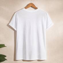 Playera para mujer estampado tocadiscos y música, camiseta dama manga corta, blusa casual cuello redondo, juvenil para concierto, salida y diario - Blanco - Ver 5