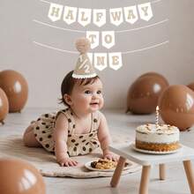 Brown 1/2 Half Birthday Party Supplies Set, Felt Hat And Banner Combo For Baby Milestone Celebration - Color - View 5