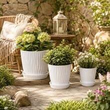 3pcs Simple White Wave Pattern Plastic Flowerpot With Tray Large Medium Small Set Household Living Room Balcony Green Plant Pot Blue Snowflake Lily Bell Orchid Planting Pot Outdoor Garden Ins Style Decorative Flowerpot - Flowerpot - View 8