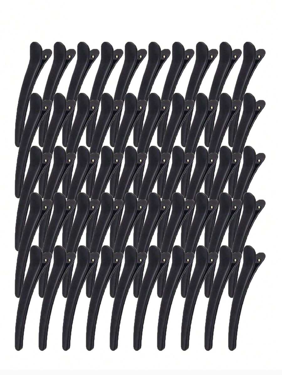 50/30/20/10/5pcs Black Plastic Salon Hair Clips, Long Pointed Alligator Sectioning Clips For Hairdressing & Styling - Black - View 1