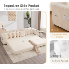 [NEW ARRIVED] [VIDEO PROVIDED] 110.75" Modular L Shaped Sofa Corduroy Fabric Sectional Couch With A Movable Footstool Cup Holders Bring 8 Throw Pillows Side Pocket Unfold Into A Bed Beige - Beige + Upholstered + Wood+Fabric + 4 Seat + Modern1 - View 5