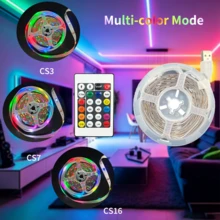 1入 智慧 RGB LED 燈條，USB 供電變色燈條，具跑馬燈與流水動態效果，自黏式燈條，鮮豔流動色彩燈光，適合臥室氛圍、電競房佈置、居家裝飾與派對飾品 - 24-Key 5050 Dream Color - 查看 6