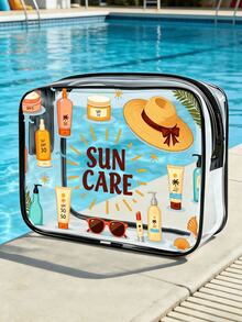 New Sun Protection Theme Printed PVC Waterproof Toiletry Bag, PVC Beach Bag, Fresh Hand-Drawn Sun And Sun Protection Design, Summer Sun Care Storage Gift, PVC Travel Organizer Bag With Zipper, Lightweight Fade-Resistant Makeup Toiletry Bag Suitable For Women And Men, Easy-To-Clean Design, Makeup Bag Suitable For Mothers, Teachers, Friends, Nurses, School Vacation Holiday Back-To-School Supplies Toiletry Bag - Multicolor - View 1