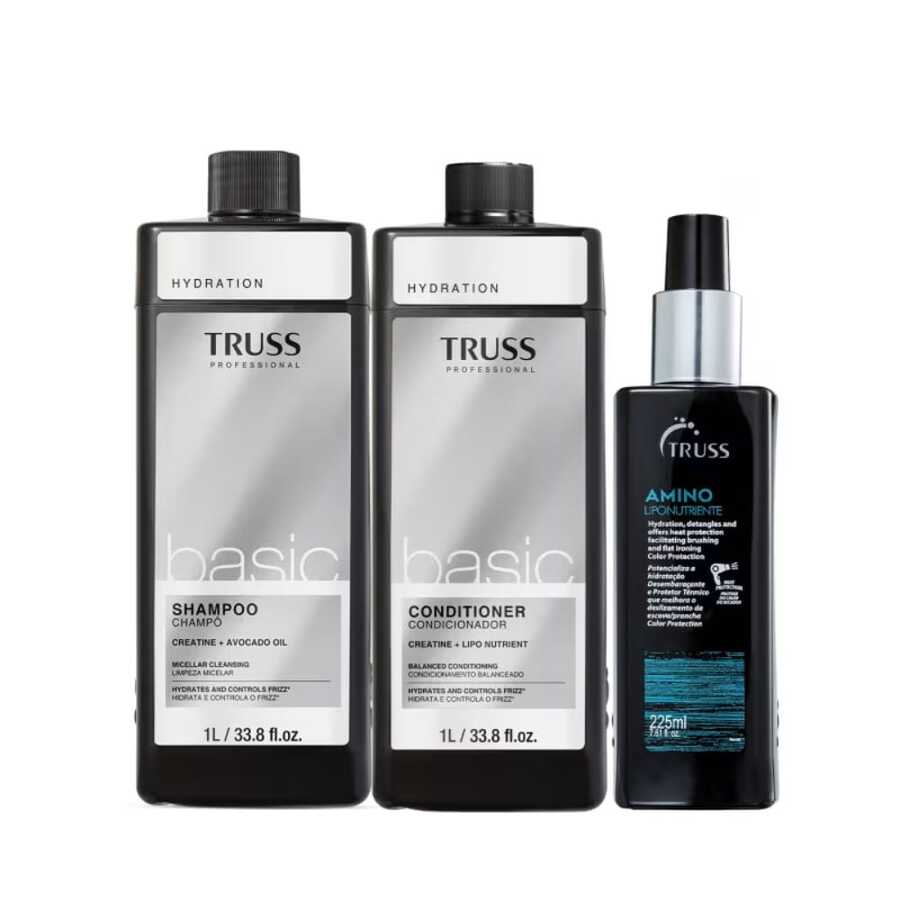 Combo Truss Cuidado Basic Shampoo + Condicionador  + Protetor Térmico Amino 225ml - Shampoo + Condicionador - Visão 1