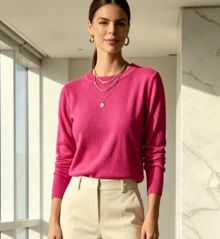 WOMEN'S LONG SLEEVE KNITTING BLOUSE WINTER BASIC ROUND NECK SWEATSHIRT - 粉色 - 查看 2