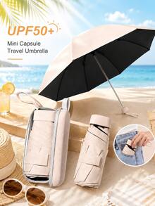 UPF50+胶囊迷你伞，防紫外线防水折叠伞，带收纳袋，轻便便携旅行伞，适合夏季旅行、海滩、露营、户外活动、毕业礼物 - 彩色 - 查看 7