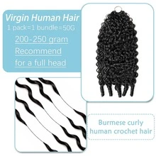GABRIELLE Extensiones de cabello rizado birmano, hechas de cabello humano real, tejidas a crochet, 40/50/60 cm (16/20/24 pulgadas), sin nudos, pre-divididas, 1/2/3/4 piezas, 50 g, cabello tejido a crochet ultraligero, nudos invisibles milagrosos. Extensiones de cabello Remy ligeras y reutilizables con rizos en espiral para mujeres, cabello rizado birmano, mechones de cabello humano. - Natural Black - Ver 6