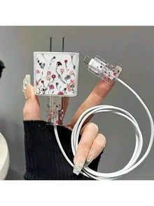 3入組 雛菊/表情圖案彩繪充電線保護套 18/20W 透明防斷裂充電線保護套，相容於 Apple 15 14 Pro Max 13/12 - 彩色 - 查看 1