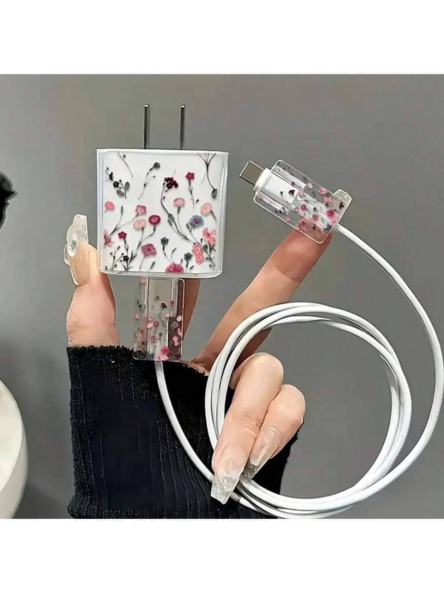 3入組 雛菊/表情圖案彩繪充電線保護套 18/20W 透明防斷裂充電線保護套,相容於 Apple 15 14 Pro Max 13/12 - 彩色 - 查看 1