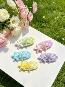5pcs 3D Starfish Hair Clips, Vacation-Style Side Clips For Bangs, Seaside Hair Accessories - Multicolor - View 2