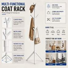 Freestanding 9-Hook Metal Stand Hangers,Sturdy And Durable, Easy To Assemble, Space-Saving,Entryway Furniture Storage Storage For Clothes, Hats, Bags, Etc Clothes Rack,Suitable For Homes, Offices, Boutiques, And Closet Organization. - trắng - Xem 3