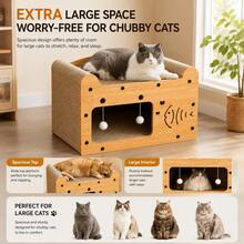 Bubble Fish & Star Moon & Double Cat Head Cat Scratcher, Paper Material Cat Scratching Lounge Designed With Double Layers, The Upper Layer Is Detachable And Unfixed, Double-Level 2-In-1 Cat Bed & Scratcher For Multi-Cat Households Comes With 2 Balls - 均碼 - 查看 6