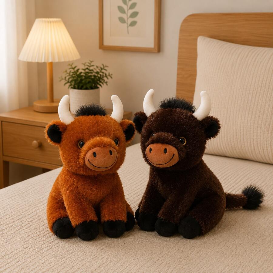 1pc Realistic Highland Cow Plush Doll, Soft Stuffed Animal Figurine, Small Calf Doll, Decorative Pillow, Birthday/Christmas/Valentine's Day Gift