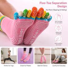 Women's 5-Toe Non-Slip Yoga Socks, Silicone Grip Pilates Socks, Breathable Split-Toe Socks, Suitable For Yoga, Pilates, Ballet, Dance, Fitness Training, Home Exercise, Comfortable Sports Socks That Can Be Used With Foldable Yoga Mats - Multicolor - View 2