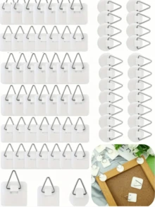 10/15pcs Stainless Steel Picture Frame Hooks - Wall Adhesive Hooks, No Nails Needed, Polished Surface, Easy Installation, Suitable For Picture Frames, Artwork And Home Decor - Durable Adhesive Picture Frame Hook Set - White - View 1
