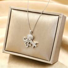 1pc Stainless Steel Chain Pearl Ocean Octopus Pendant Women's Fashion Necklace Jewelry, Gift Accessory - Style a - View 5