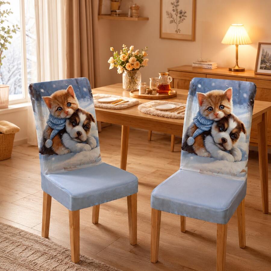 Set Of 2 Chair Covers With Plant, Flower And Animal Print, Elegant High-End Design, Versatile For Interior Decoration And Home Use - Blue - View 1