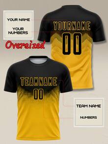 Custom Plus Size American Football Jersey, Black And Yellow Halftone Gradient Sports Shirt - Customizable Team Name And Number - Yellow - View 2