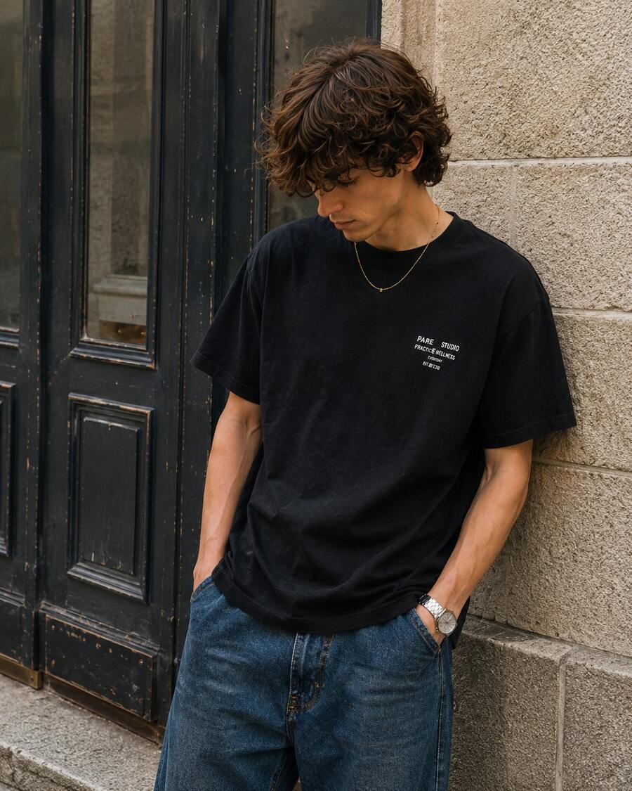 Loose Cotton T-Shirt - Black - View 1