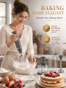 SOKANY 4-In-1 Hand Blender Set, Includes Multi-Function Blending Wand, Whisk, Chopper And Measuring Cup, Suitable For Food Processing And Baby Food Blending - EU C Type Plug(220-240V) - View 3