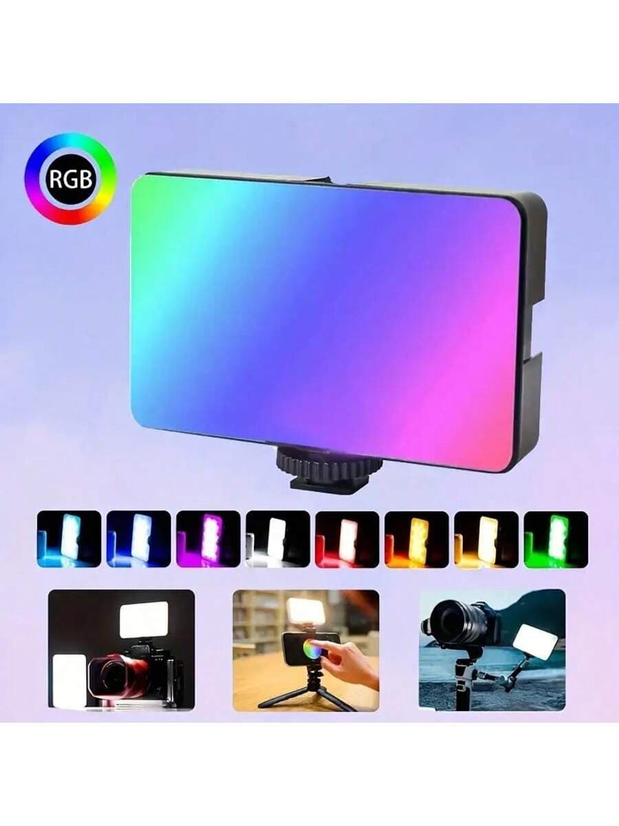 LED 相機燈 360° 全彩便攜式攝影照明燈，RGB 相機頂燈附 3 個冷靴座，120 顆 LED 燈珠，可充電 LED 單反照明燈，適用於 Vlog、攝影、視訊會議