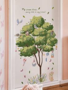 mama look 1pc, Multi-Size, Animal Forest, Wishing Bottle On Tree, Pine Tree, Brown Bear, Small Animals On Big Tree, Cute Little Deer, PVC Self-Adhesive Removable Wall Sticker, Suitable For Bedroom, Living Room, Study, Dining Room, Bathroom, Home Wall Decor, Room Decor, Etc. - Multiple Styles - View 1