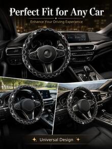 Bling Rhinestone Steering Wheel Cover - Elastic No Inner Ring Design With Plush Lining, Anti-Slip & Universal Fit For Cars, SUVs, Trucks - Fashionable Car Interior Accessory - A - View 9