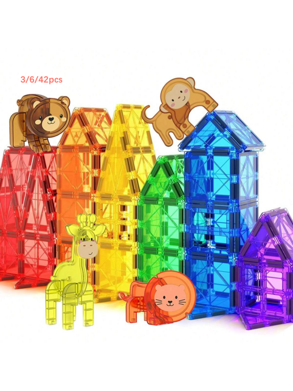 3/6/42pcs Magnetic Building Blocks Magnetic Tiles Toy, Versatile Assembly Construction Toy, With Dinosaur Props, Durable ABS Material, Suitable For Birthday, Halloween, Christmas Gifts