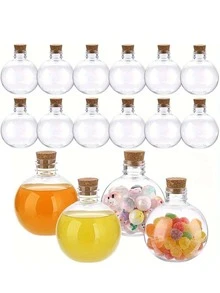 Transparent Plastic Ball-Shaped Potion Bottles With Soft Cork Stoppers | Sand Art Containers, Suitable For Party Drinks, Magic Potions, DIY Crafts, Essential Oils, Glass Potion Bottles, Potion Jars, Drift Bottles, Test Tubes, Agarwood Bottles, Winter Worm Summer Grass Tea Bottles, Wishing Bottles - 彩色 - 查看 2