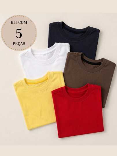 Kit 5 Camiseta Basica Infantil Menino 100% Algodão Camisa Juvenil